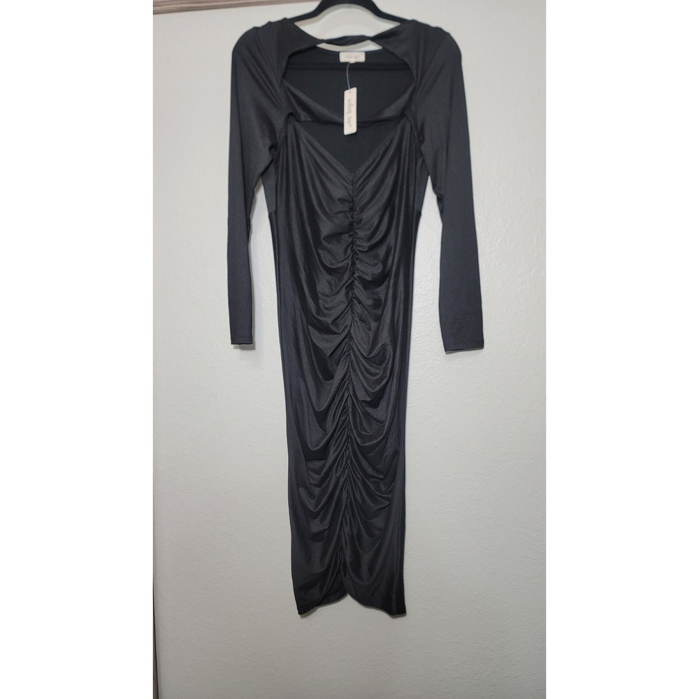 Urban Rose Black Bodycon Ruched CutOut Long Sleeve MIDI Dress size XL Whimsygoth